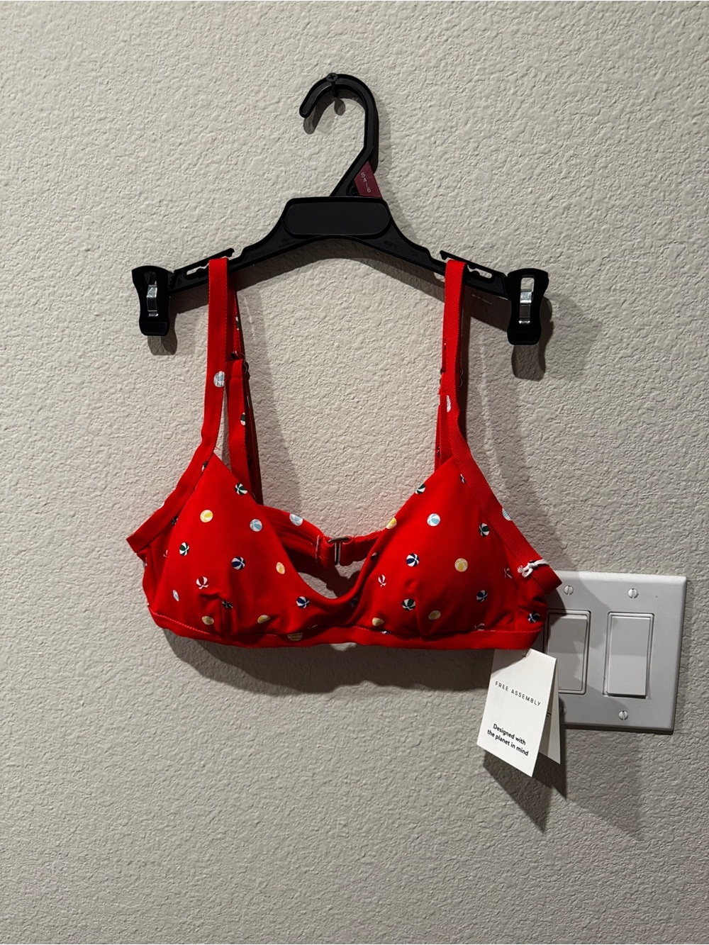 Red Polka Dot Accent Swim Bra with Supportive Cups